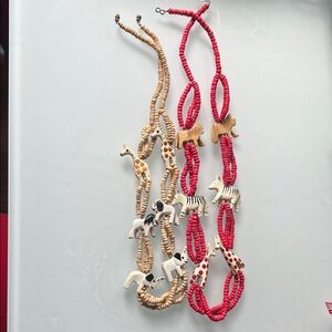 Hand-Carved Animal Bead Necklaces - Natural & Pink
